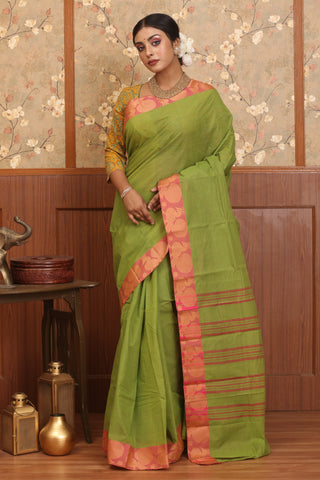 Light Parrot Green Chettinad Cotton Saree