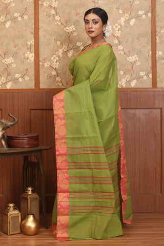 Light Parrot Green Chettinad Cotton Saree