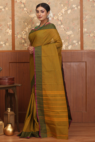 Green-Orange Dual Tone Chettinad Cotton Saree