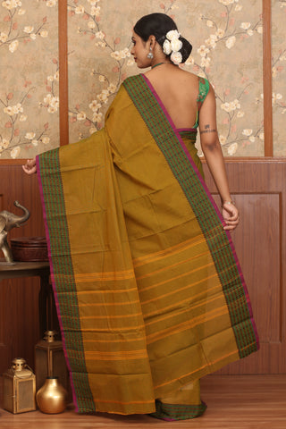 Green-Orange Dual Tone Chettinad Cotton Saree