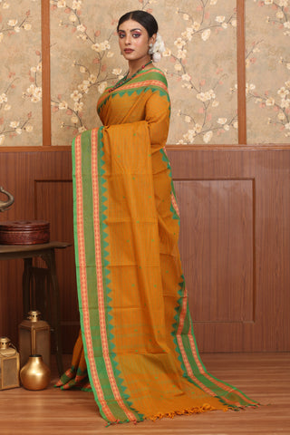 Light Orange Checkered Chettinad Cotton Saree