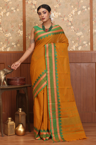 Light Orange Checkered Chettinad Cotton Saree