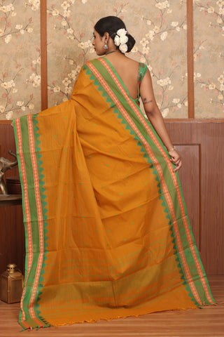 Light Orange Checkered Chettinad Cotton Saree
