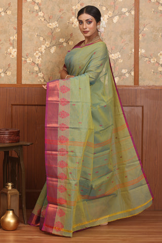 Blue And Yellow Dual Tone Chettinad Pure Cotton Saree