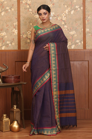 Dark Midnight Blue Chettinad Pure Cotton Saree