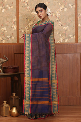Dark Midnight Blue Chettinad Pure Cotton Saree