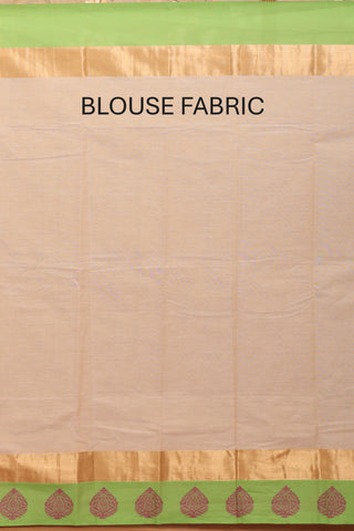 Beige Chettinad Pure Cotton Saree With Pistachio Green & Gold Border