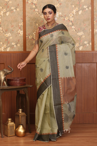 Grey And Black Chettinad Pure Cotton Saree