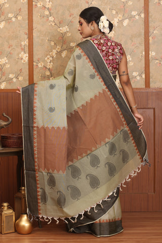 Grey And Black Chettinad Pure Cotton Saree