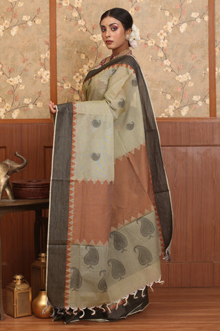 Grey And Black Chettinad Pure Cotton Saree