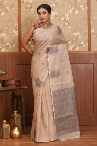 Beige Chettinad Pure Cotton Saree