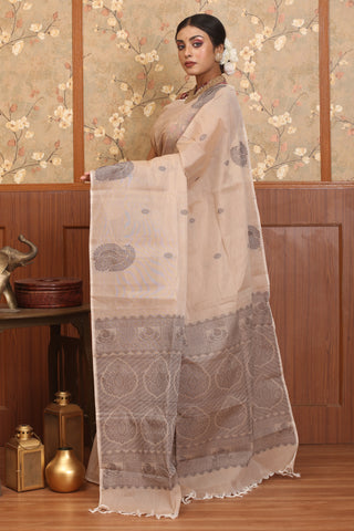 Beige Chettinad Pure Cotton Saree