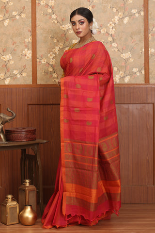 Carmine Red Chettinad Pure Cotton Saree