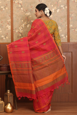 Carmine Red Chettinad Pure Cotton Saree