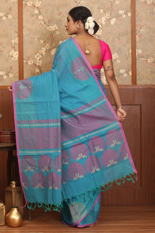 Sky Blue Chettinad Pure Cotton Saree