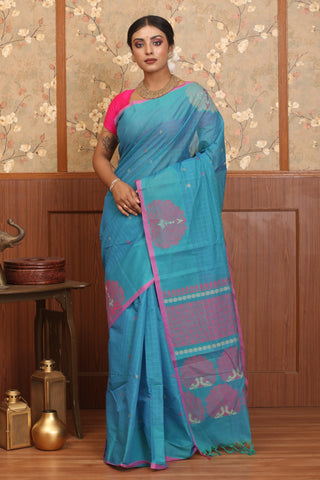 Sky Blue Chettinad Pure Cotton Saree