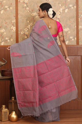 Bluish Grey Chettinad Pure Cotton Saree