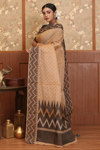 Beige Chettinad Pure Cotton Saree