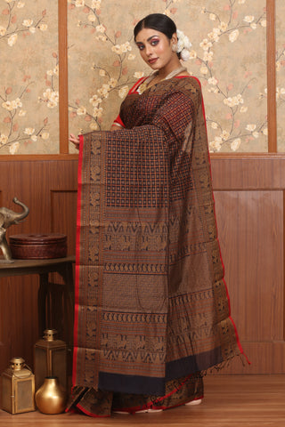 Dark Midnight Blue Chettinad Pure Cotton Handloom Saree