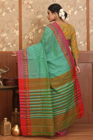 Sea Green Chettinad Pure Cotton Saree