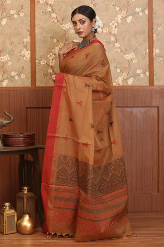 Terracotta Brown Chettinad Pure Cotton Saree