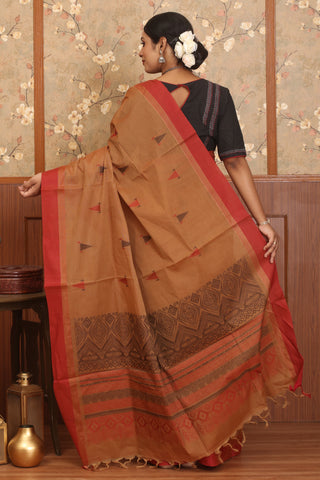 Terracotta Brown Chettinad Pure Cotton Saree