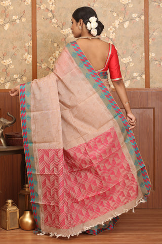 Beige Chettinad Pure Cotton Saree