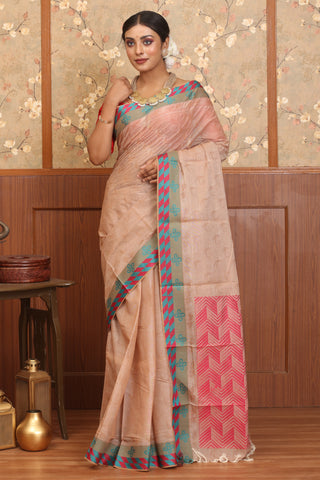 Beige Chettinad Pure Cotton Saree