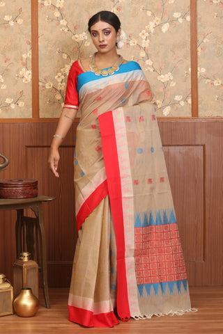 Beige Chettinad Pure Cotton Saree
