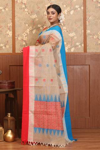 Beige Chettinad Pure Cotton Saree