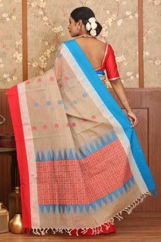 Beige Chettinad Pure Cotton Saree