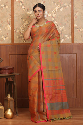 Yellow & Green Dual Tone Chettinad Pure Cotton saree