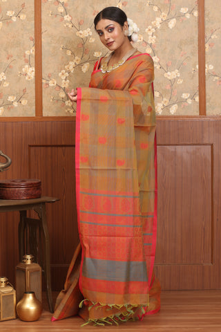 Yellow & Green Dual Tone Chettinad Pure Cotton saree