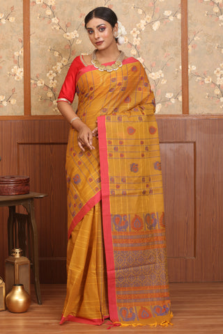 Mustard Yellow Chettinad Pure Cotton Saree