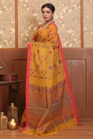 Mustard Yellow Chettinad Pure Cotton Saree