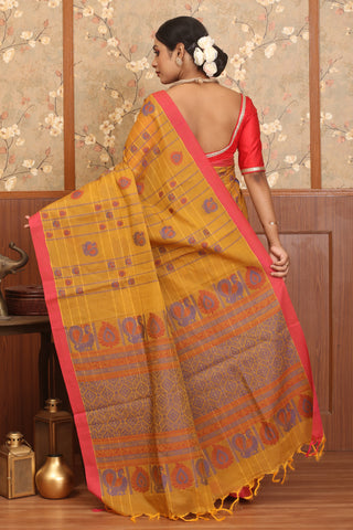 Mustard Yellow Chettinad Pure Cotton Saree