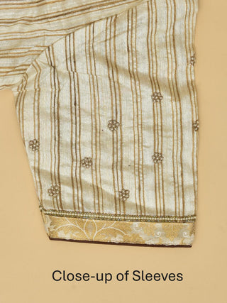 Maroon And Cream Half and Half Handwoven Matka Silk and Silk Cotton Saree with Zardozi Work