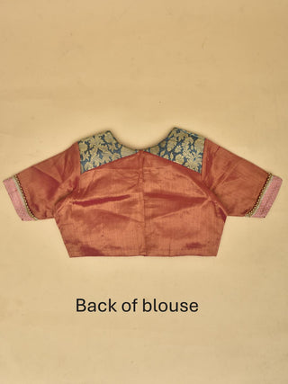 Sunset Pink Tissue Silk Saree Fitted With Hand Aari Border