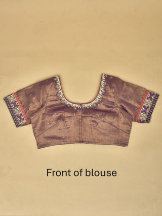 Purple Tissue Silk Saree with Hand Aari Work and Brocade Patti