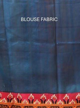 Navy Blue Bishnupur Silk Saree with Hand Block Prints & Hand Embroidered Borders