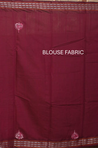 Black And Wine Chhattisgarh Pure Kosa Silk Saree with Karvati Borders & Kantha Embroidery