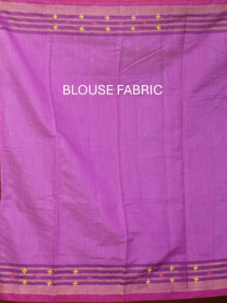Beige Chhattisgarh Raw Silk Saree with Handwoven Ganga-Jamuna Borders & Gujarati Embroidery