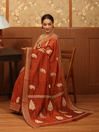 Regal Chanderi Silk Saree with Grand Woven Border and Embroidered Butas