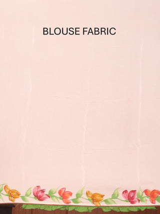 Light Peach Crepe Silk Saree with Hand Painting and Hand Aari Highlights