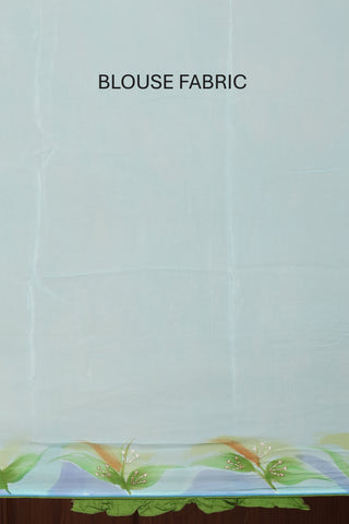 Aqua Crepe Silk Saree with Hand Painting and Aari Embellishments