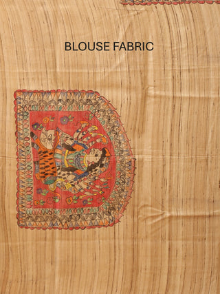 Black Ghicha Tussar Silk Saree with Madhubani Hand Painting & Kantha Embroidery