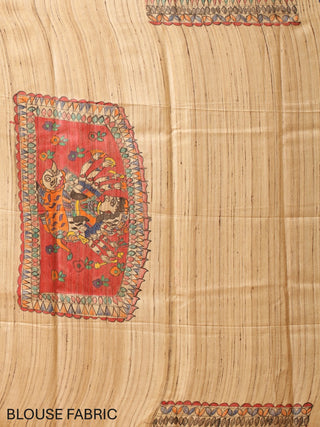 Royal Blue Ghicha Tussar Silk Saree with Madhubani Hand Painting & Kantha Embroidery