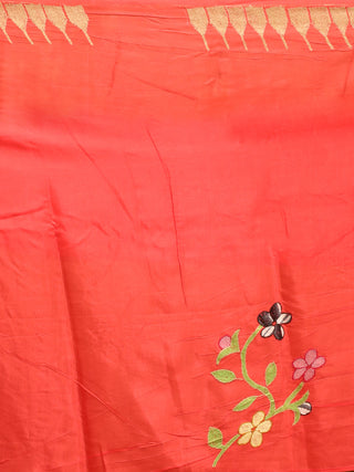 Half and Half Saree with Beige Manipuri Innaphi Shawl and Coral Muslin Silk