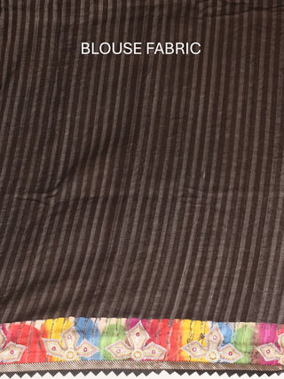 Half-and-Half Matka Silk Saree with Hand Batik and Aari Embroidery
