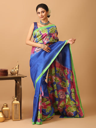 Murshidabad Pure Silk Saree with Hand Painting and Kantha Embroidery